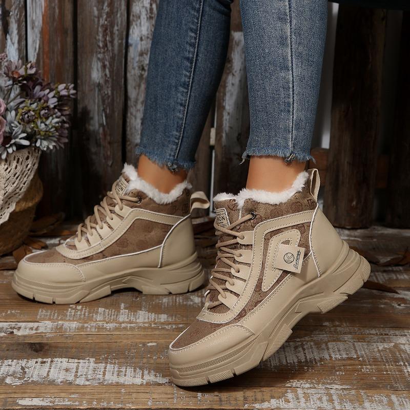 Women's Wide Width Mid-Top Snow Boots, Plush Lined Height Increasing Winter Shoes, Korean Style Casual Booties for Women