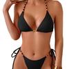 Solid Beaded Tie Side Sexy Two Piece Bikini Swimsuit Comfortable Elegant For Vacation