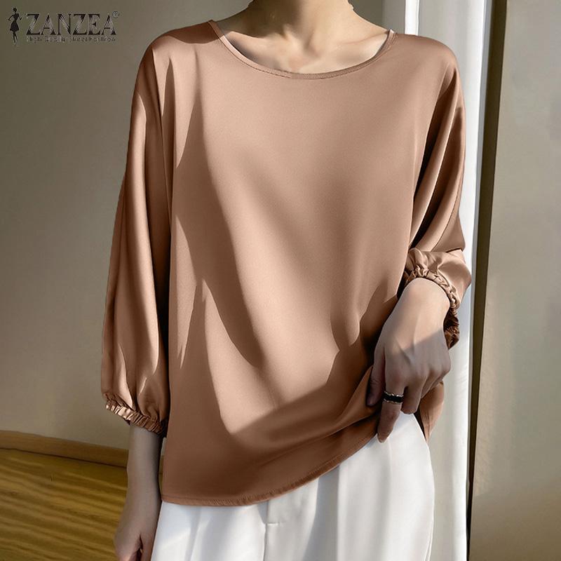 

ZANZEA Повседневная свободная летняя блузка с круглым вырезом и рукавами 3/4