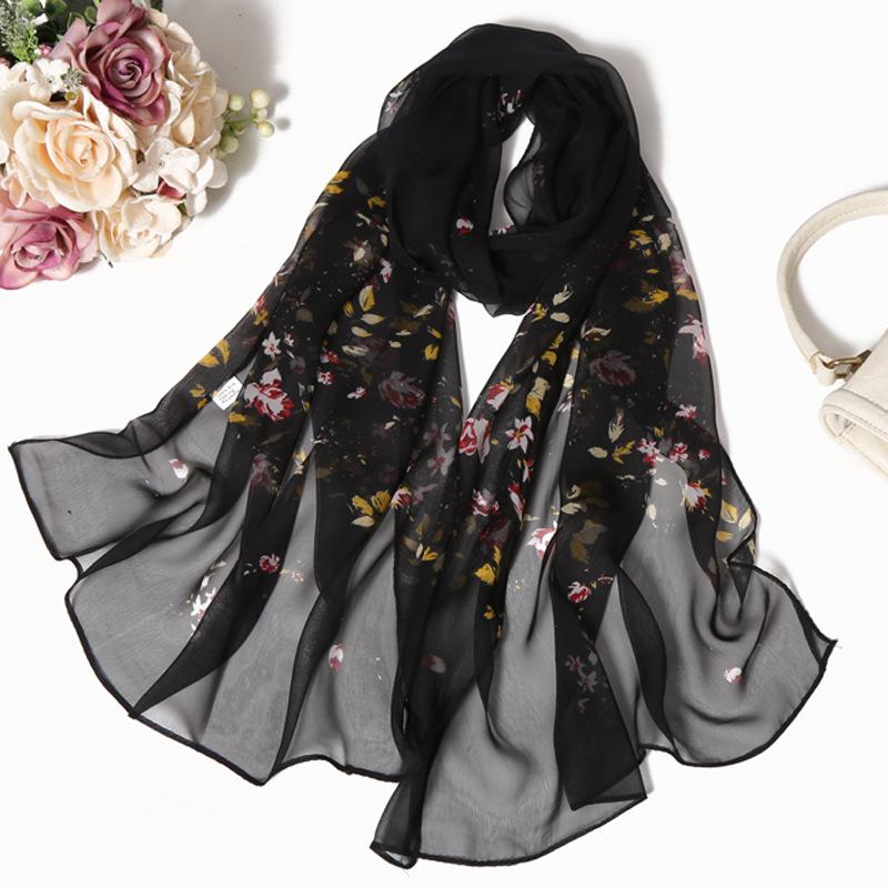 Summer Lady's Sun Protection Scarf Beach Towel Long Women's Scarf Small Rose Thin Silk Scarf Scarf