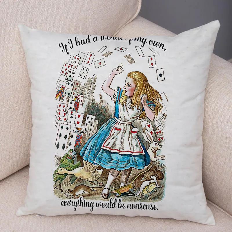 Alice In Wonderland Cushion Cover Cute Rabbit Cat Printed Sofa Pillow Vintage Home Decorative Pillow Case for Children Room