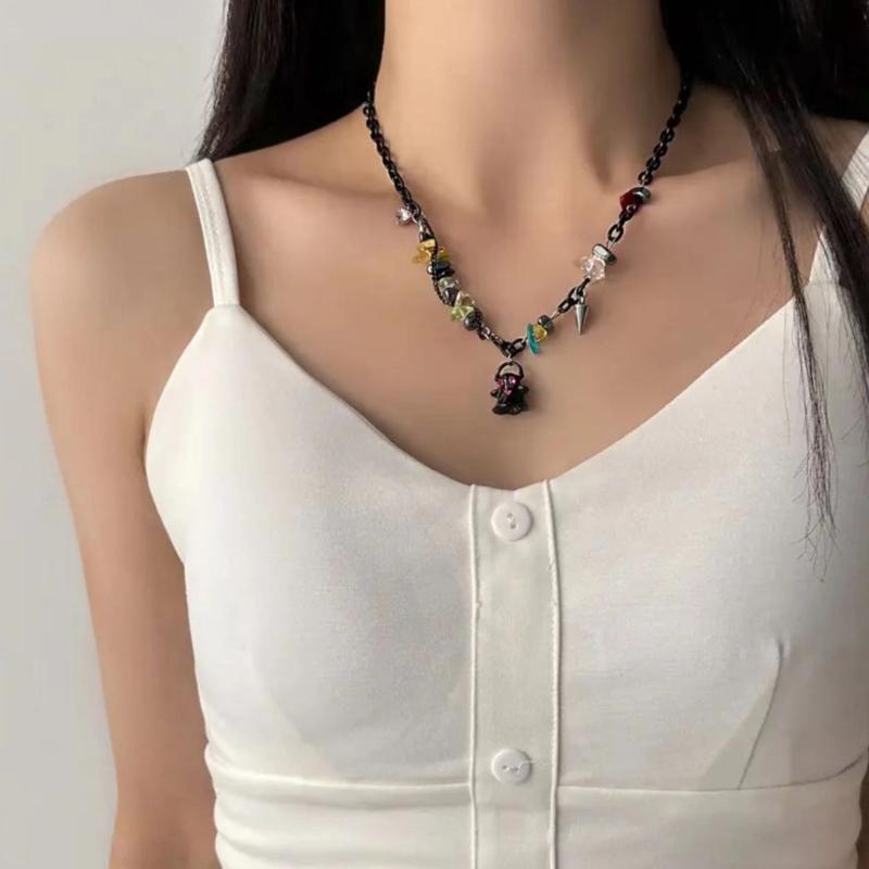 Adjustable Collarbone Chain Colorful Specter Pendant Necklace Stylish Beaded Bracelet Perfect for Fashion Enthusiasts