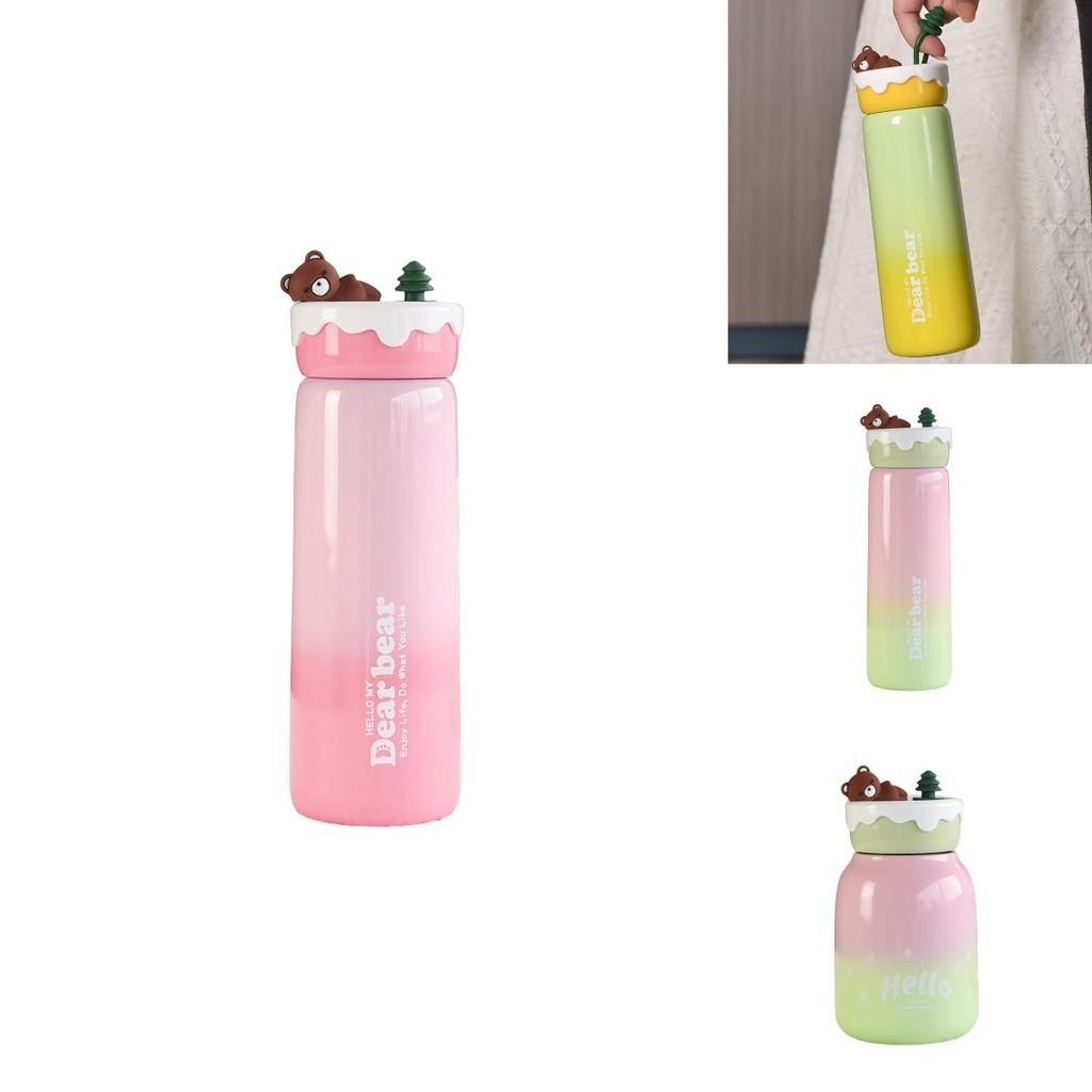 Niedlicher fauler Bär 304 Edelstahl Isolierbecher Große Kapazität Bouncing-Becher mit Strohhalm