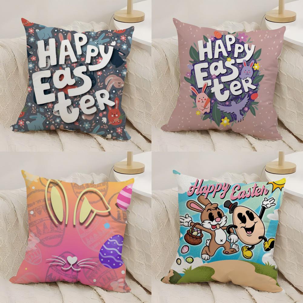 Easter Day Cushion Cover Silky Short Plush DoubleSided Printed Pillow Case for Sofa All Seasons Home Decor Gift