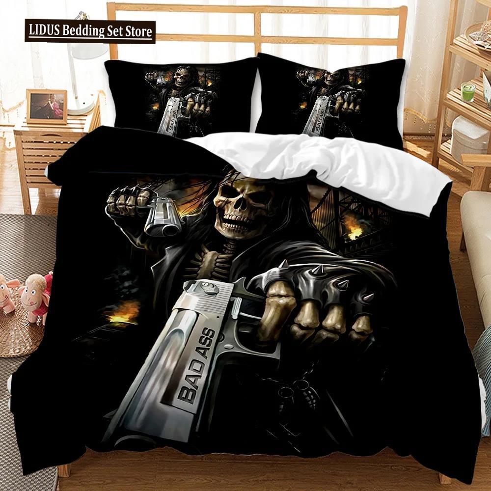 Skull Duvet Cover Set Halloween Men Horror Gothic For Boys Teens Adults Twin Bedding Set Queen King Size Polyester Qulit Cover