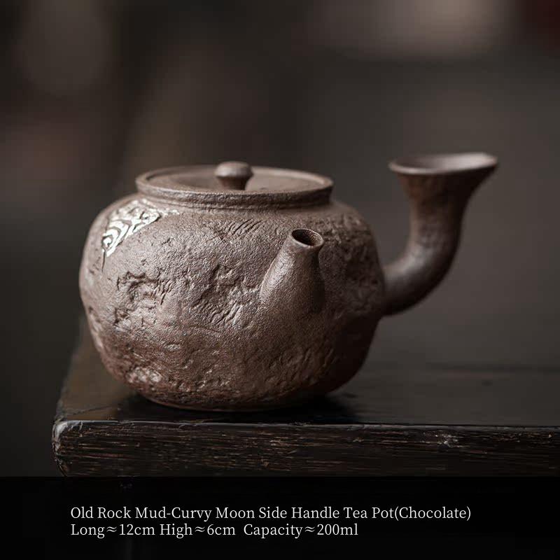 

200ML Old Rock Mud Coarse Pottery Curvy Moon Side Handle Teapot Anti-scalding Kungfu TeaSet Tea Kettle Retro Teapot Tea Ceremony