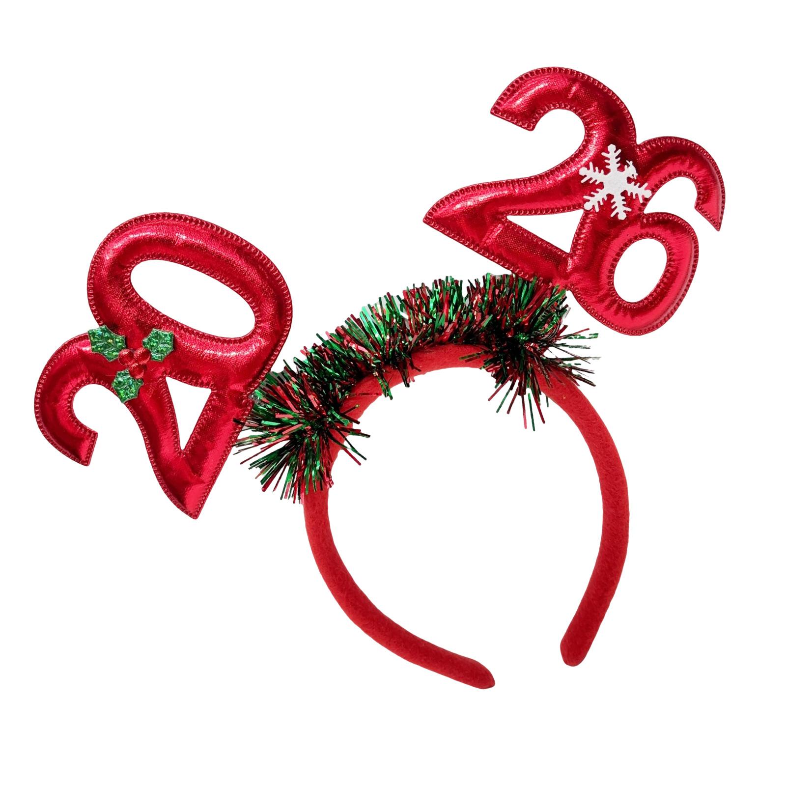 

2026 Новогодняя повязка на голову с красочной гирляндой, фестивальный головной убор для взрослых и детей, праздничное мероприятие, вечеринка, реквизит красный