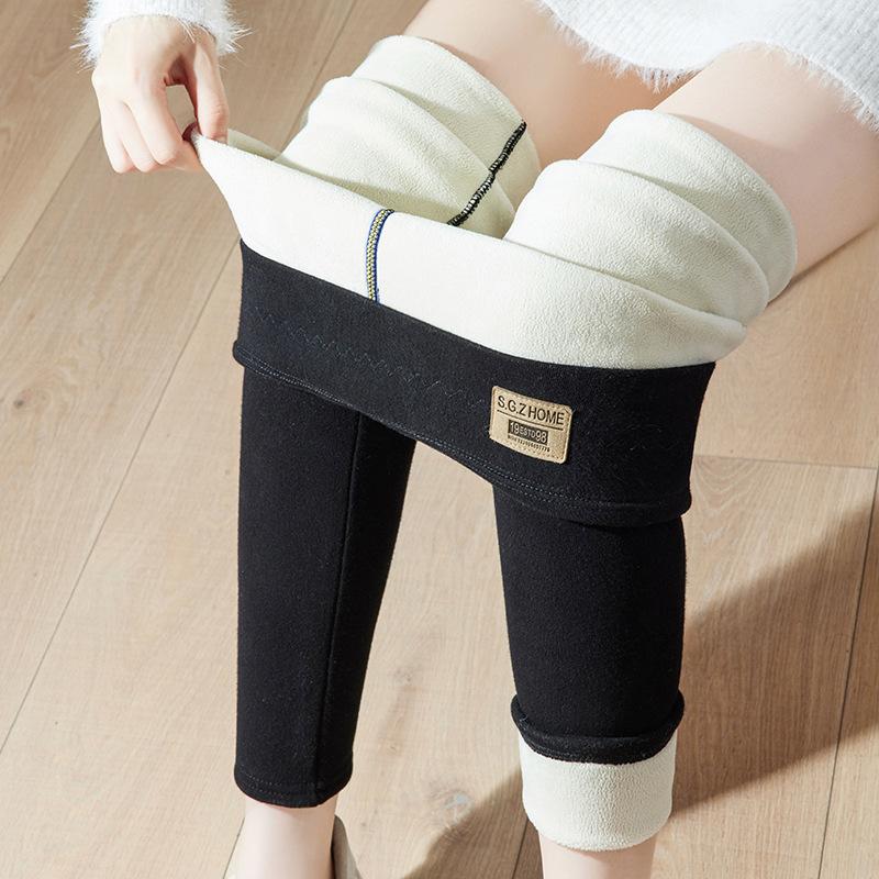 Lammwoll-Leggings Damen Herbst und Winter Fleece verdickt Außenbekleidung High-Waist figurbetont kältebeständig integrierte warme Unterhose