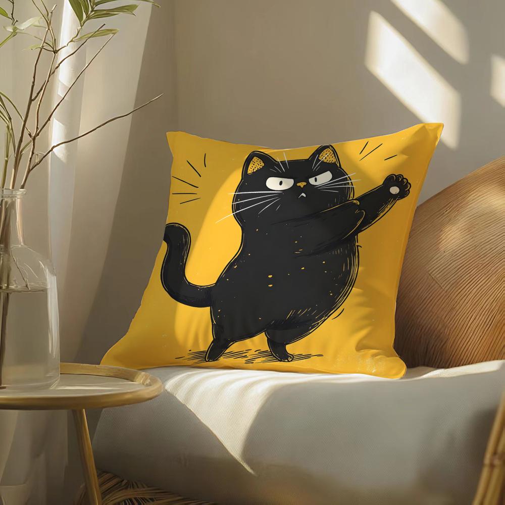 Funny and silly cat pattern Cushion Cover Silky elegant Comfort Sofa Bed Invisible zipper Beach pillowcase