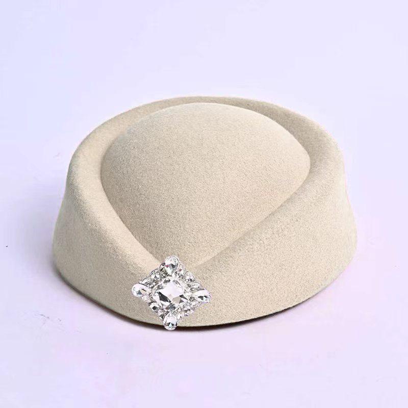 

Женская фетровая шляпа в британском стиле с отделкой стразами - Модная и универсальная осенне-зимняя шляпа-цилиндр стюардессы One Size бежевый