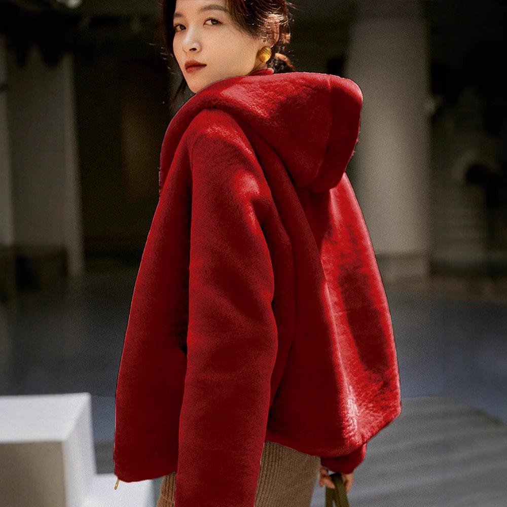 

Женское повседневное пальто из стриженой овчины с капюшоном, 100% шерсть Medium