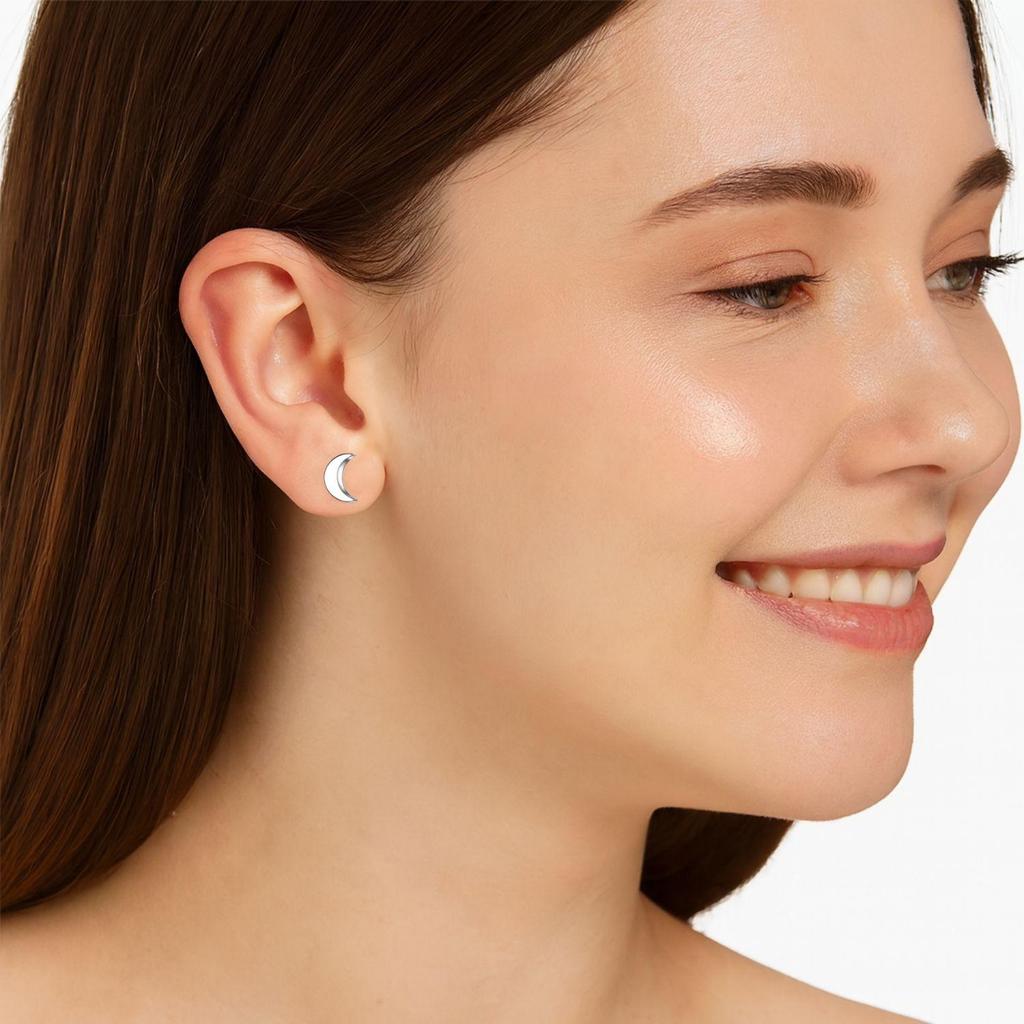 925 Sterling Silver Half Moon Stud Earring