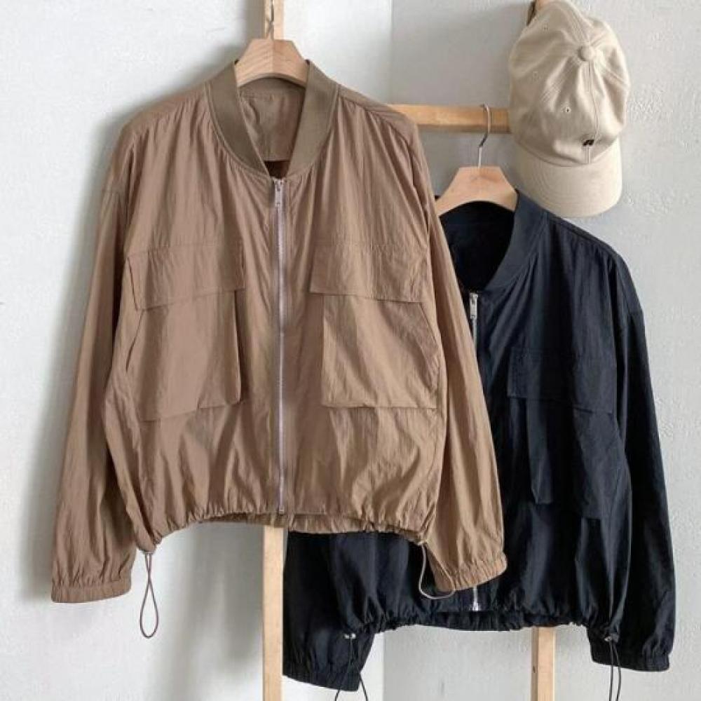 New Arrivals Open Run Bomber Jacket Zip Up Adjustable Hem Short Windbreaker