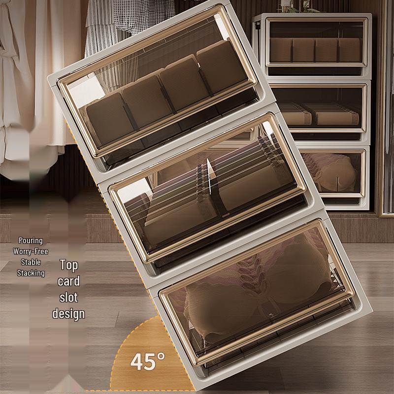 Transparent Plastic Underwear and Socks Drawer Organizer for Bedroom Wardrobe - Three-in-One Pull-Out Storage Box