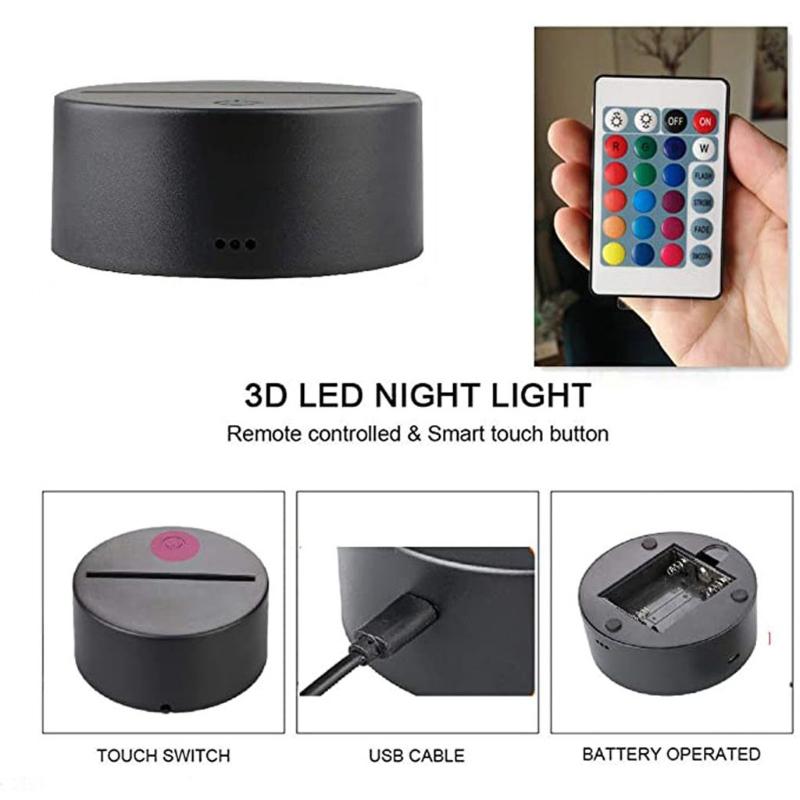 4Pc Night LED Light Lamp Base Remote Control USB Cable Adjustable 7 Colors Decorative Lights for Room Restaurant Officce