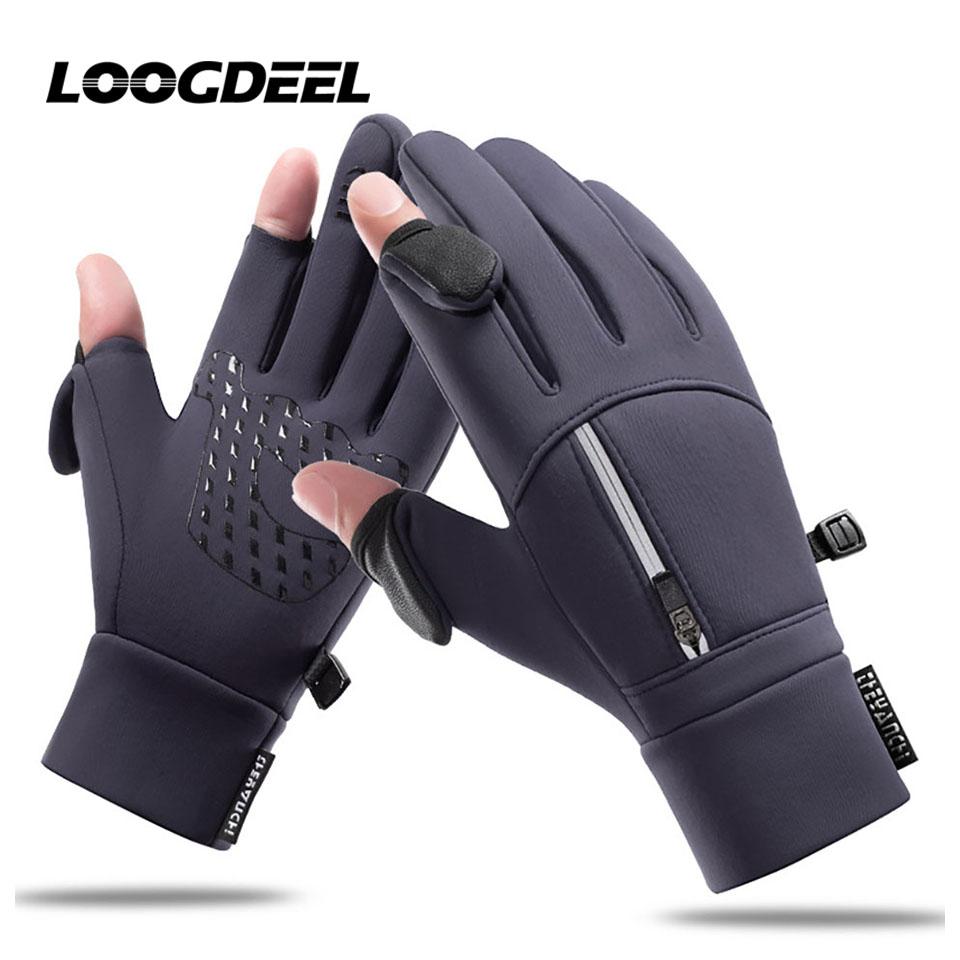 Loogdeel Skiing Gloves Two-Finger Cut Waterproof Warm Touch Screen Non-Slip for Snowboard Snow Skiing Outdoor Sports Men