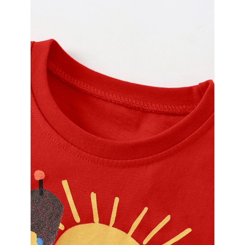 Summer New Style Export Children's Clothing Girls' Red Short-Sleeved T-Shirt Pure Cotton Kids' Baby Top Pullover Half-Sleeve 6 Years Old Trendy