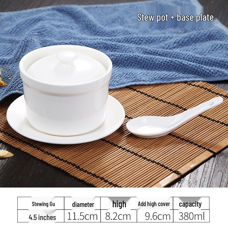 Ceramic Stew Pot with Lid: Double Boiler, Pure White Tonic & Soup Pot, Multi-Purpose Egg & Bird's Nest Stew Pot for Home & Commercial Use.