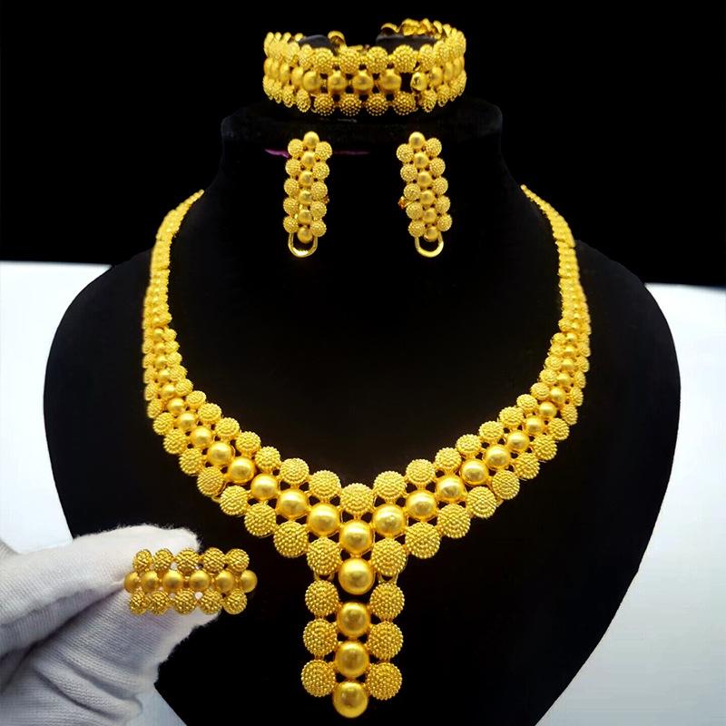 

24K Dubai Alloy Set Europe, America and Africa Popular Flower Exaggerated Necklace Four-piece Set Earrings Bracelet Ring 2026 45cm