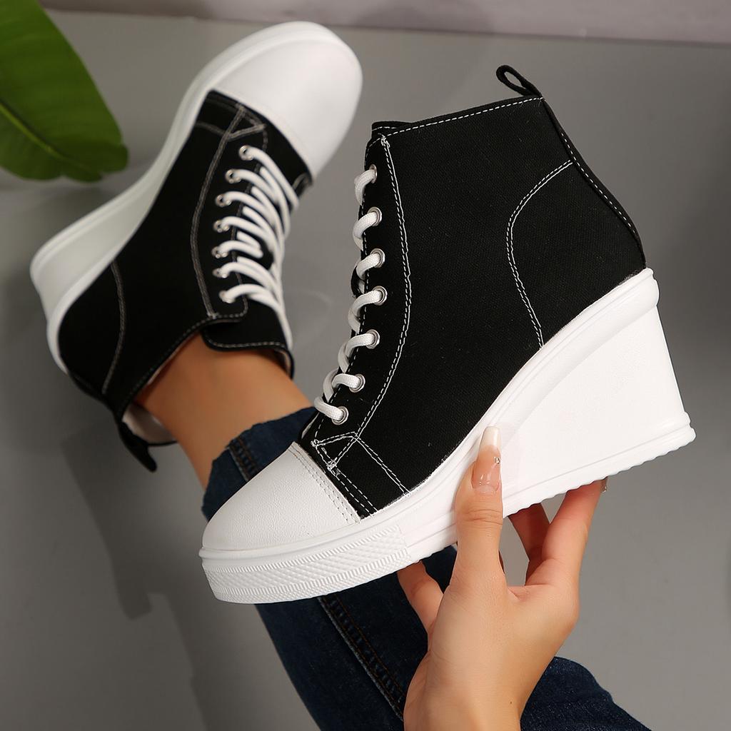 Women Sneakers New Hidden Wedge Invisible Heel Canvas Shoes For Women Wedge Increased Casual Breathable Platform Sneakers Women