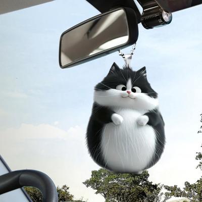 Adorno para espejo retrovisor con colgante de gato, decoración para interior de coche, acrílico, caprichoso