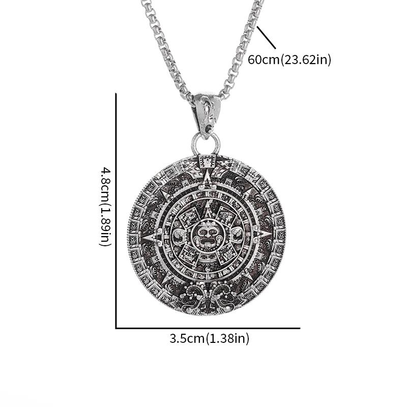 Retro Punk Aztec Mayan Solar Calendar Pendant Necklace for Men and Women Fashion Trend Sun God Lucky Amulet Jewelry Gift