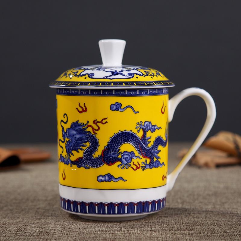 Jingdezhen Bone China Ceramic Large Cups with Cover Drinkware Porcelain Mug Meeting Gift Office Mug About 500ml