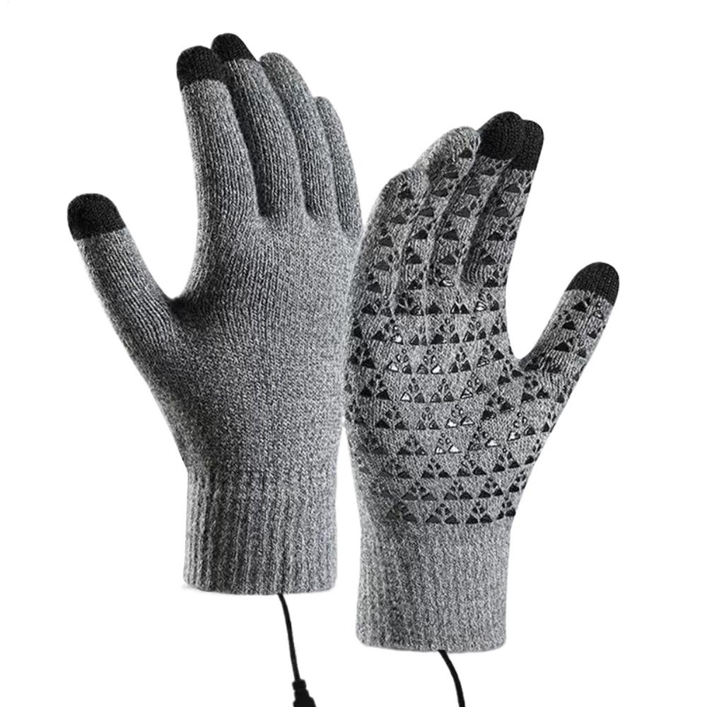 

Heated Gloves Touchscreen Warm Mittens Windproof Knit Cycling Gloves For Men Women Cold Weather Ski Riding Hiking Running сірий колір