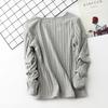 Thick Plus-Size Velvet-Lined Long-Sleeve Ribbed Cotton T-Shirt - Korean Style