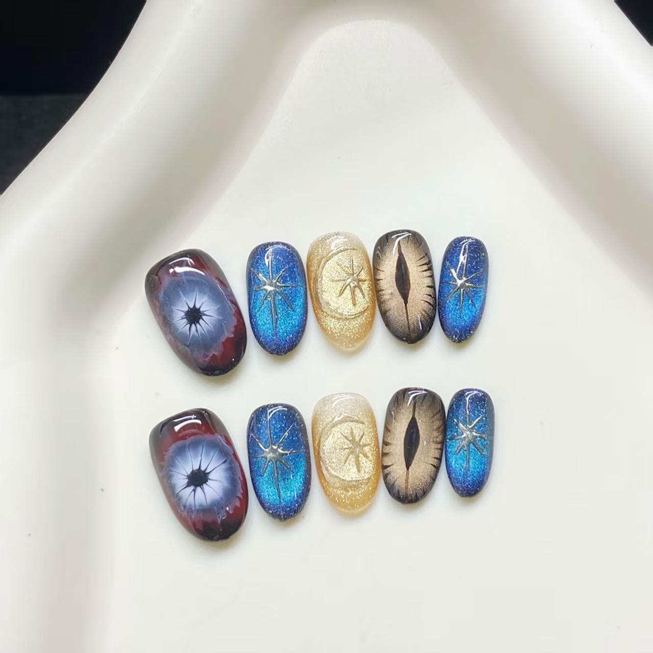 Handmade Autumn/Winter Cat Eye Nail Art with Devil s Eye Design Small