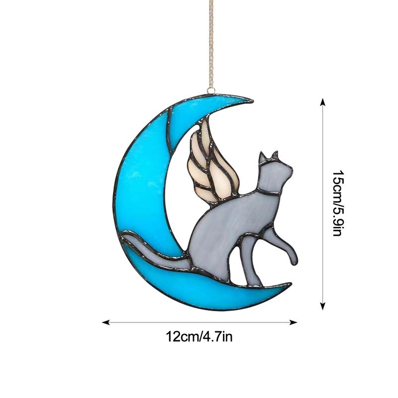 Stained Glass Cat Suncatchers Colorful Crystal Window Hangings Sun Catchers Pet Sympathy Gift Rainbow Maker Chain