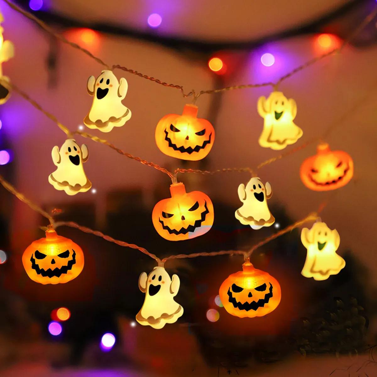 

1pc 10/20LED Halloween Spooky Pumpkin & Ghost Design String Light Battery Operated For Indoor Outdoor Party Home Halloween Decor 1.5M1LED теплый белый