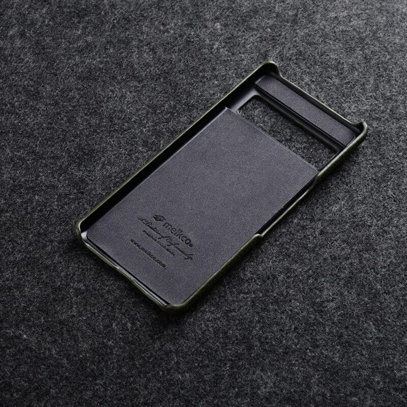MELKCO Cellphone Case for Google Pixel 7 5G Genuine Cow Leather Coated PC Scratch Proof Cover