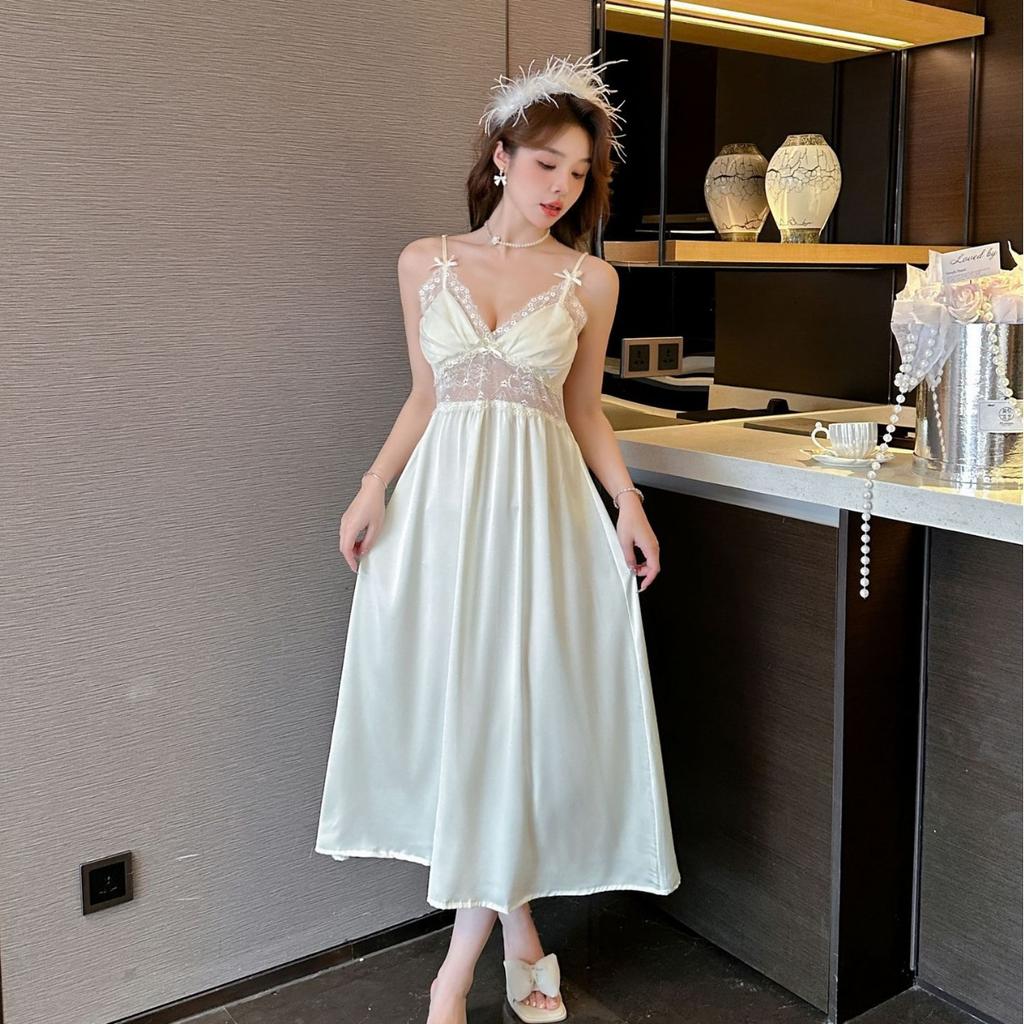 Summer White New Cute Playful Sexy Luxury Noble Korean Hot Girl Pure Desire Style Nightdress Two-piece Set Can Be Added