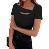 Women's Summer Fashion Color Irregular Slim Short Sleeve T-Shirt Knit Top