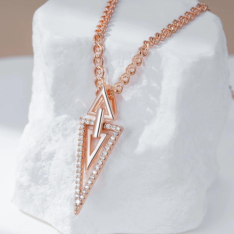 Full Zircon Triangle Geometric Golden Pendant Necklace for Women Luxury Costume Jewelry Fashion Necklace Accessories