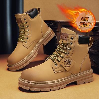 Martin Boots Men's Autumn and Winter Velvet Warm Cotton Boots Non-slip Snow Boots British Retro Trendy Tooling Boots