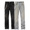 Mens Stretch Denim Straight Leg Jeans With Rhinestone Embellishment Streetwear Style