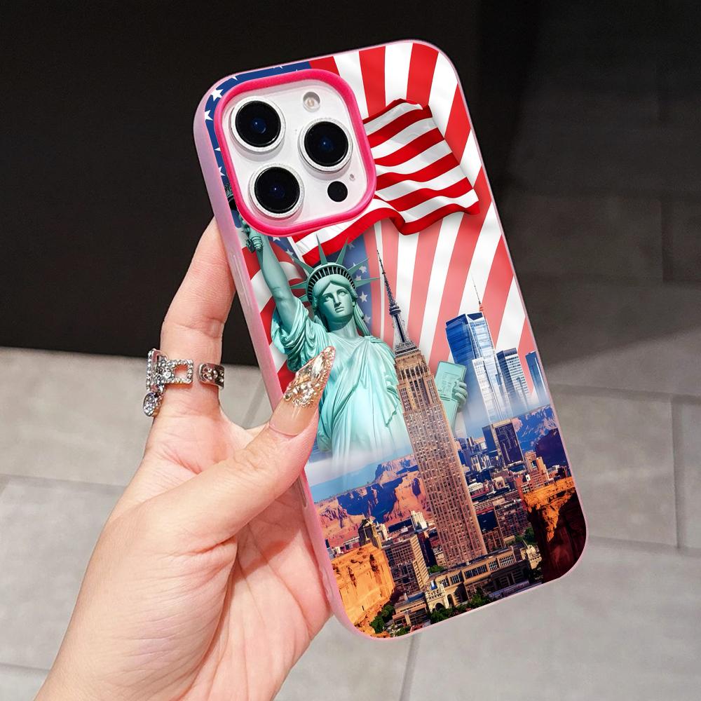 USA America Flag Jelly Double Layer Rose Red Mobile Phone Case for iPhone 17 16 15 14 13 12 11 Air Pro Max Plus Protective