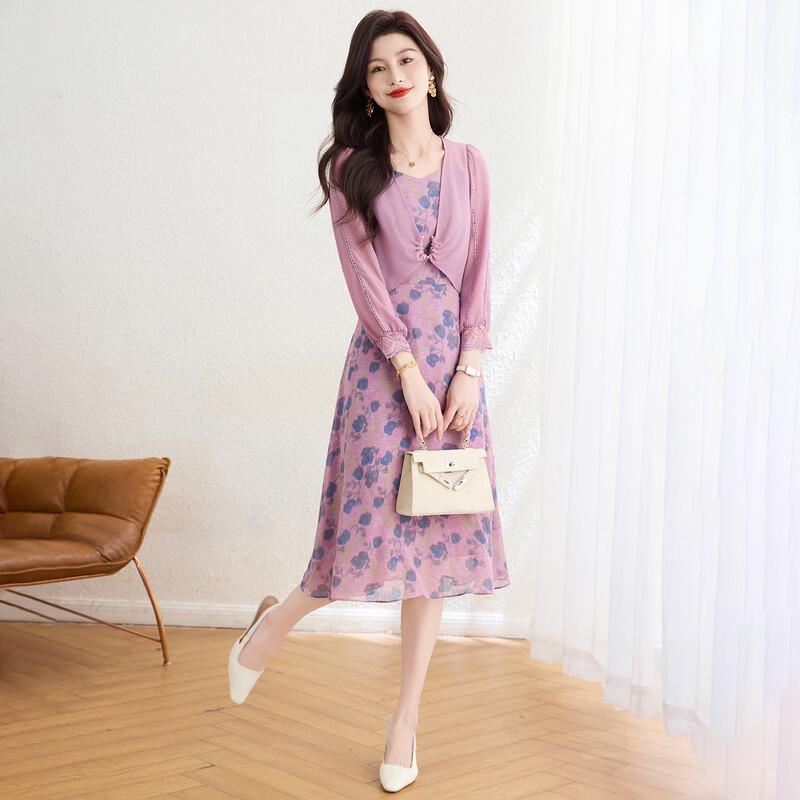 

Kobeier Elegant Floral Chiffon A-Line Midi Dress XL