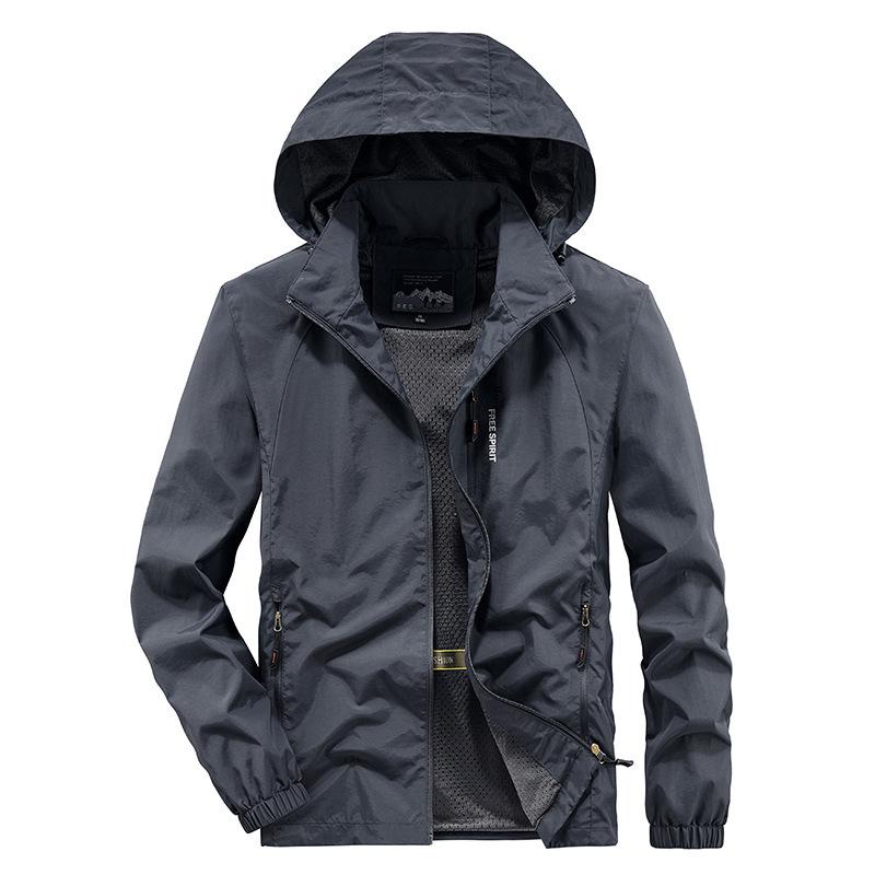 Spring and Autumn Jacket Men's Thin Casual Jacket Jacket Youth Loose Large Size Hooded Sports Jacket