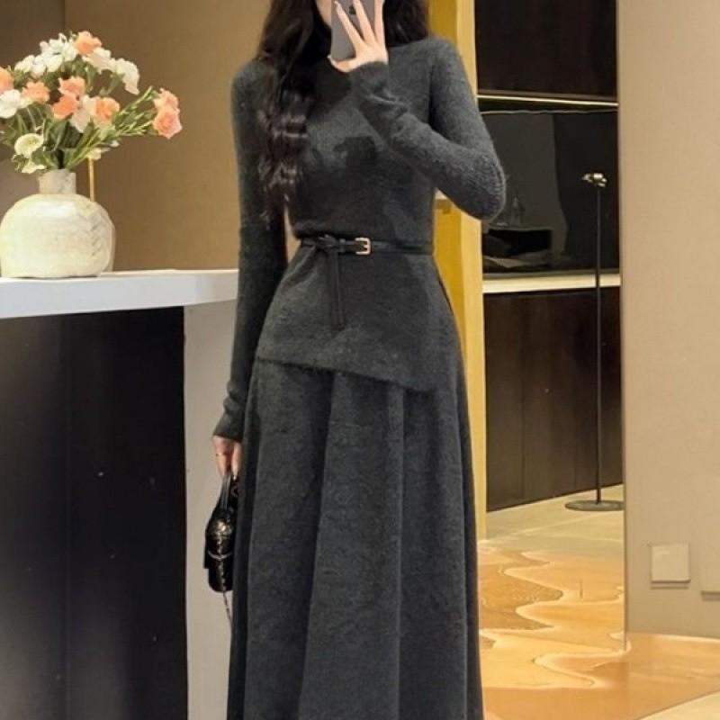 Womens Knit Sweater Dress Set With Ice Silk Fabric For Autumn Winter Casual Wear