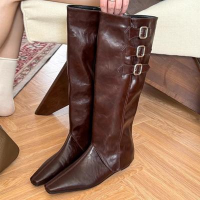 Leather Spring Two-piece Inner Height-increasing Sleeve Trousers Long Boots for Women, Spring and Autumn Two Wear Pointed Martin Boots for Women