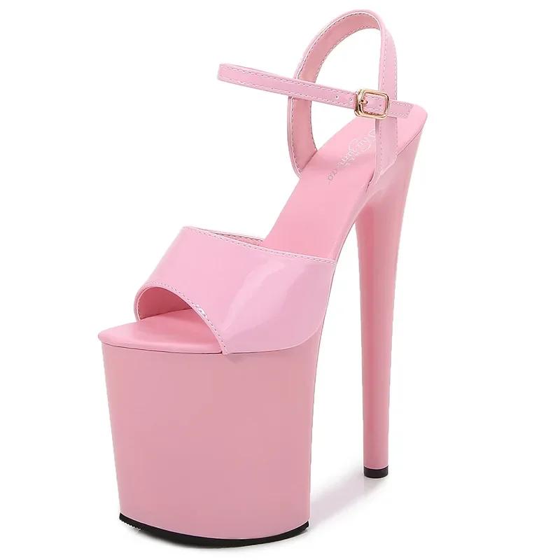 Fashion patent leather 20cm extra-high heels stilettos sexy waterproof platform, hate the sky and high sandals women designer sandals