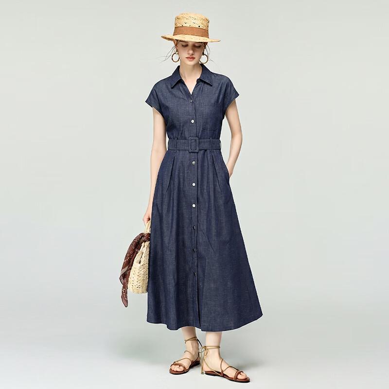 Summer Linen Blend Button-Front Belted Dress L