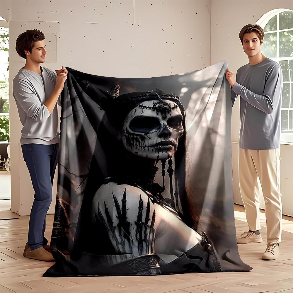 Gothic Skeleton Queen in Dark Forest Design Flannel blanket for bedroom, living room, sofa, and nap sofas.