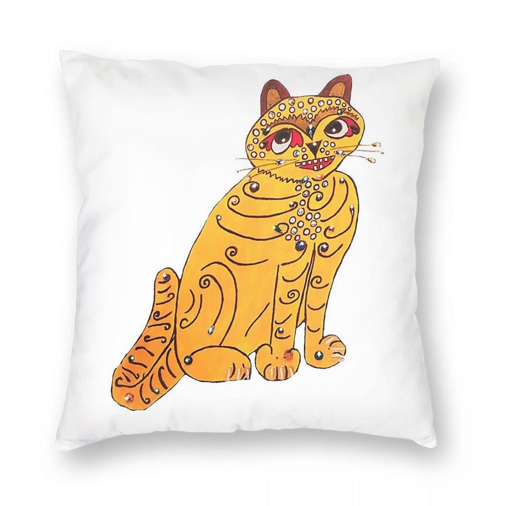 Owe Sandstrm Yellow Cat Square Pillowcase Polyester Linen Velvet Pattern Zip Decorative Pillow Case Sofa Cushion Cover