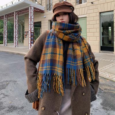 Kostkovaná módní šála dámská zimní zahuštěná šála vše teplé bryndáček oboustranné dlouhé šály z imitace kašmíru pelerína bandana