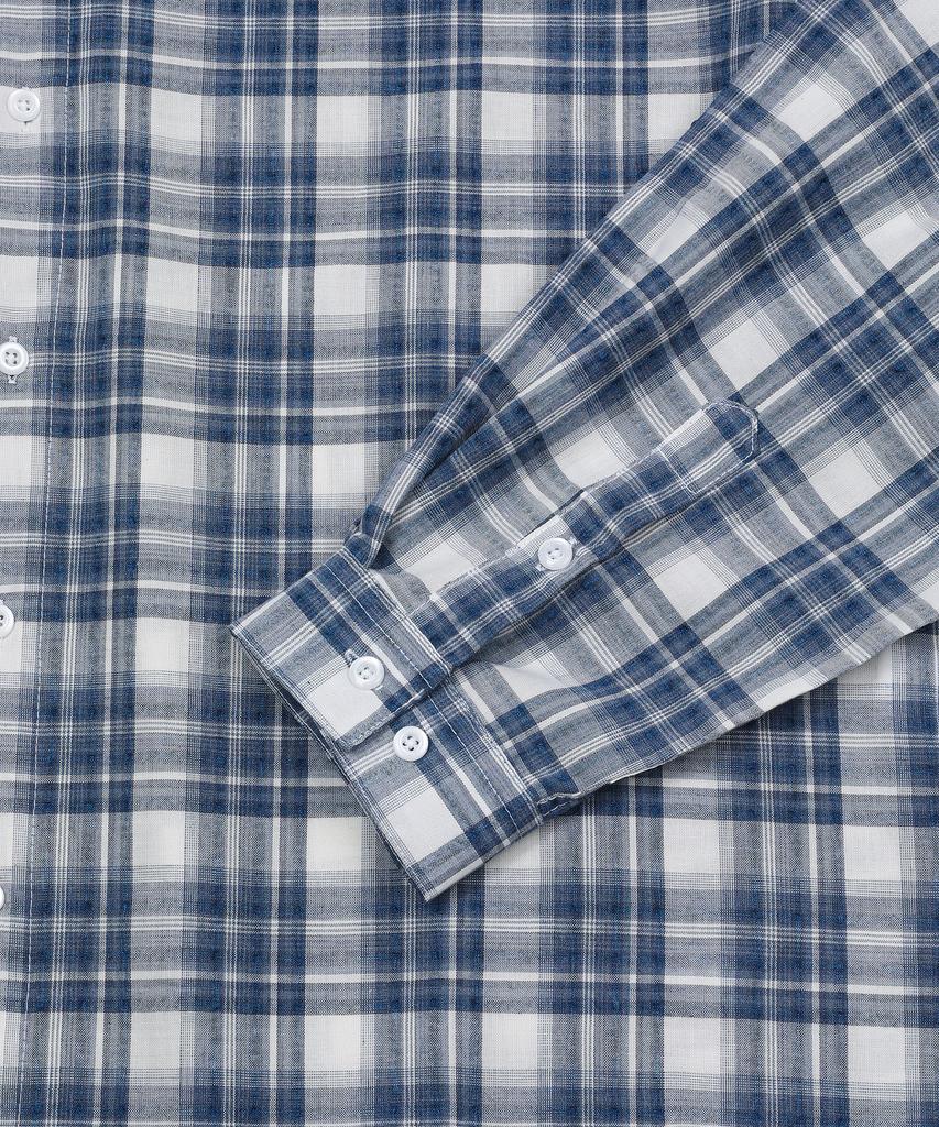 SLOW RECORD HOUSE Seersucker Oversized Check Shirt_Blue