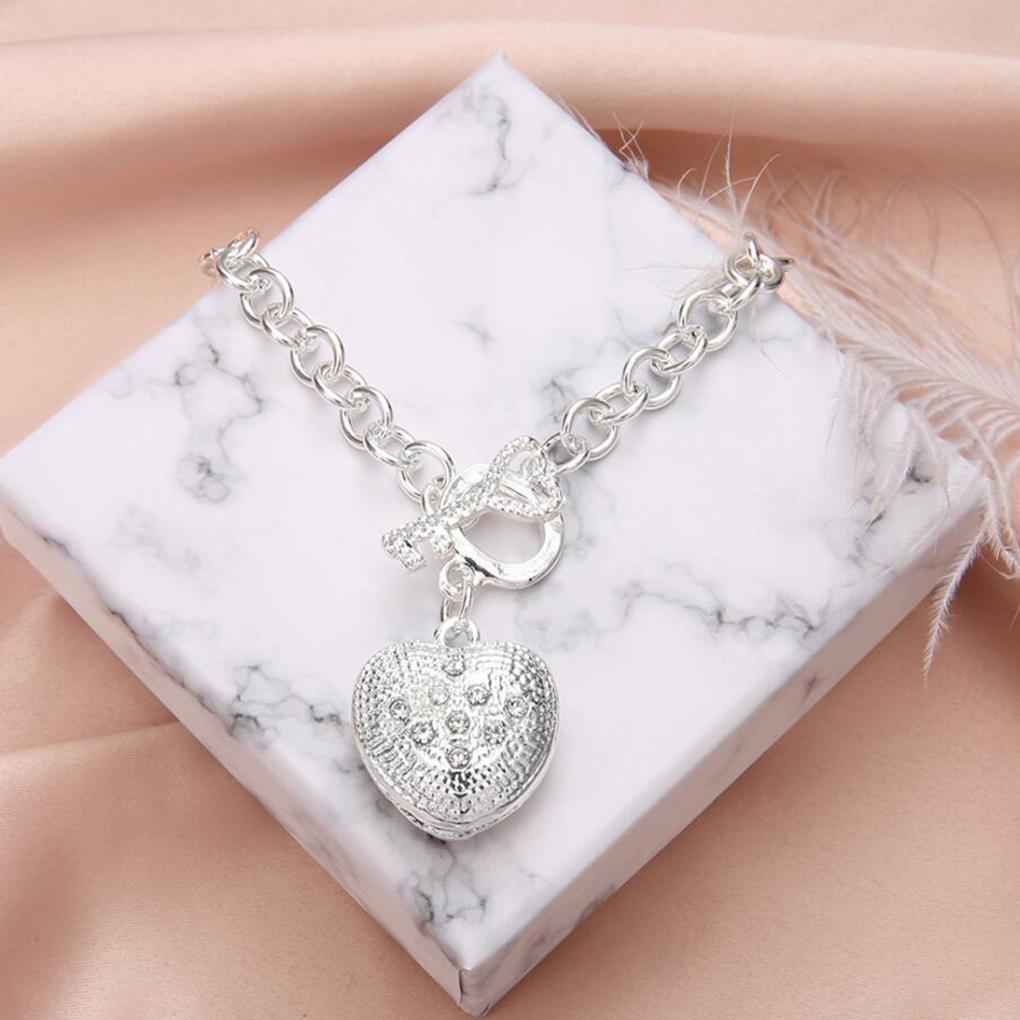 Hand Bracelet Silver Alloy Hand Bangle Heart-Shaped Pendant Chain Crystal Jewelry Decoration